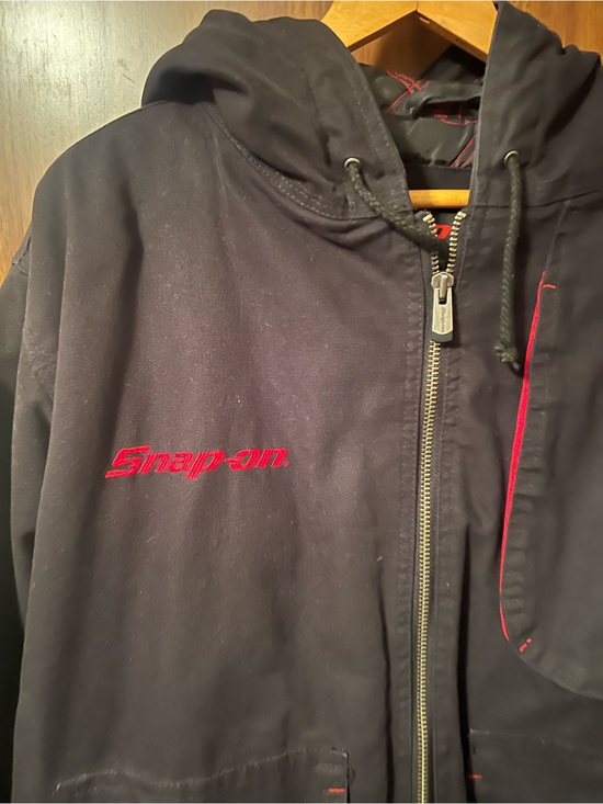 Snap On Other - Snap-on Black Hooded Bomber Jacket with Red Embroidery
